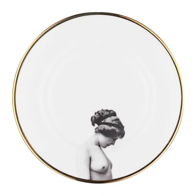 Melody Rose London Gold / White The Girl Bone China Dinner Plate In Multi
