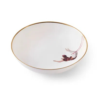 Melody Rose London Gold / White Trapeze Girl Bone China Medium Bowl In Multi