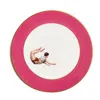 Melody Rose London Pink / Gold / White Raspberry Pink Trapeze Boy Dinner Plate In Pink