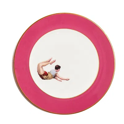 Melody Rose London Pink / Gold / White Raspberry Pink Trapeze Boy Dinner Plate