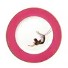 Melody Rose London Pink / Gold / White Raspberry Pink Trapeze Girl Dinner Plate In Pink