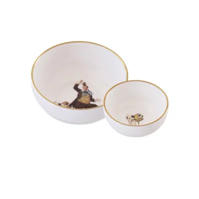 Melody Rose London White / Gold Alphonso Set Of Two Size Nut Bowls In Multi