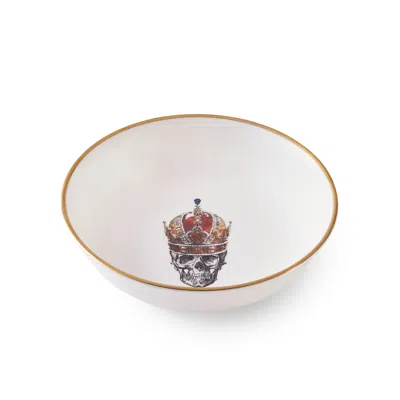 Melody Rose London White / Gold / Red Skull In Red Crown Bone China Dessert Bowl In Multi