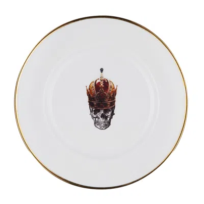Melody Rose London White / Gold / Red Skull In Red Crown Dinner Plate In Multi