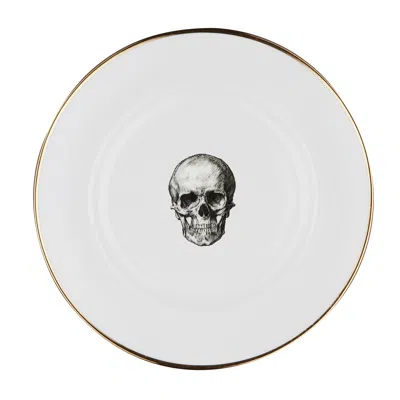 Melody Rose London White / Gold Skull Bone China Salad Plate In Multi
