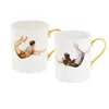 Melody Rose London White / Gold Trapeze Girl & Boy Set Of Two Mugs In Multi