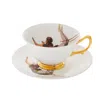 Melody Rose London White / Gold Trapeze Girl Teacup & Saucer In Multi