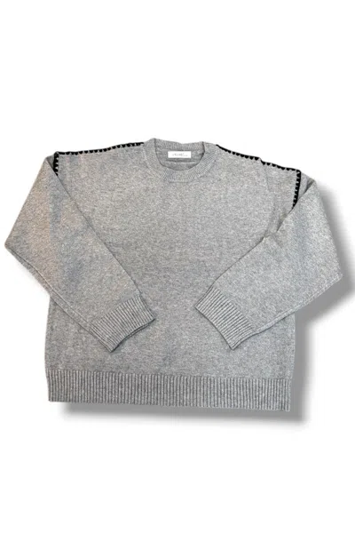 Melody Women's Contrast Stitch Crewneck Sweater In Grey W/black Stitching In Gray