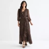 Melonie T Womens 3/4 Sleeve Animal Maxi Dress In Brown