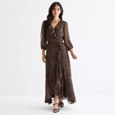 Melonie T Womens 3/4 Sleeve Animal Maxi Dress In Brown