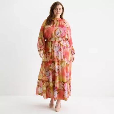 Melonie T Womens Plus Long Sleeve Floral Maxi Dress In Multi