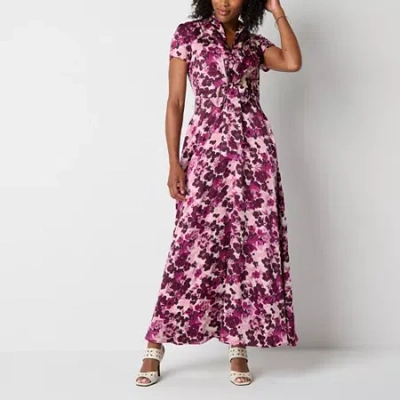 Melonie T Womens Short Sleeve Floral Maxi Dress In Purple