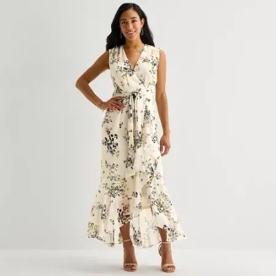 Melonie T Womens Sleeveless Floral Maxi Dress In White