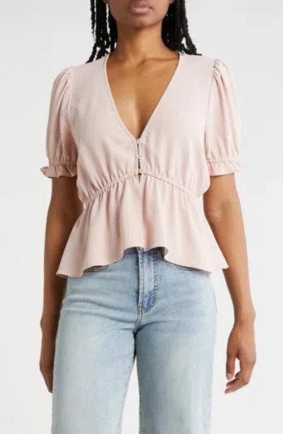 Melrose And Market Button Detail Puff Sleeve Top In Pink Sepia
