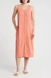 Melrose And Market Button Front Midi Dress In Coral Apple