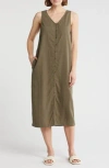Melrose And Market Button Front Midi Dress In Olive Kalamata