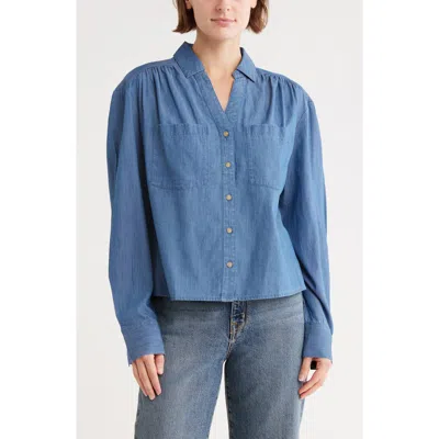 Melrose And Market Chambray Button-up Shirt In Blue