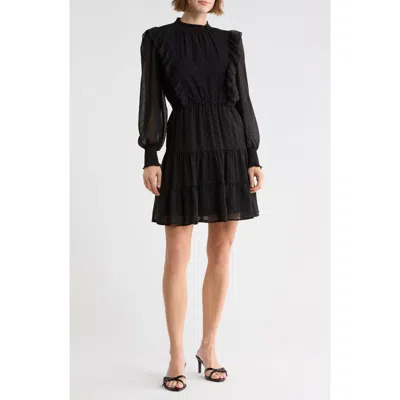 Melrose And Market Clip Dot Chiffon Minidress In Black