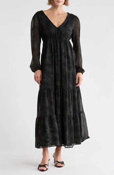 Melrose And Market Clip Dot Chifon Maxi Dress In Black