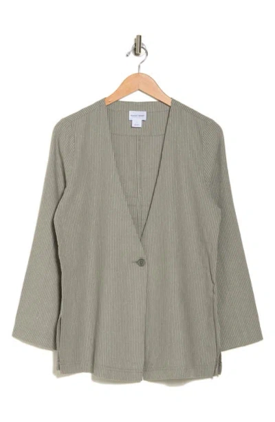 Melrose And Market Collarless Linen Blend Blazer In Olive- Ivory Roa Stripe