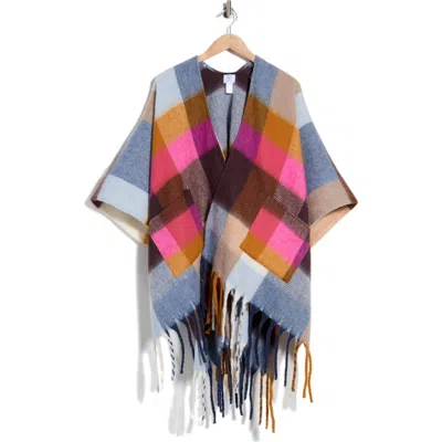 Melrose And Market Cozy Blanket Ruana In Hot Pink Multi