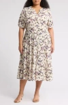 Melrose And Market Crinkle Midi Dress In Ivory- Blue Prim Bloom