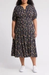 Melrose And Market Crinkle Midi Dress In Navy- Rust Drooping Floral