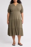Melrose And Market Crinkle Midi Dress In Olive Kalamata