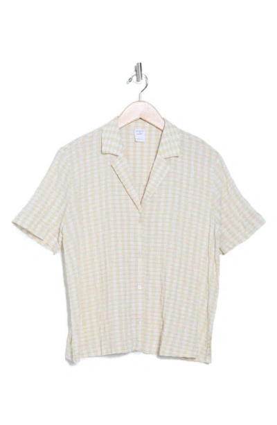 Melrose And Market Crinkle Plaid Camp Shirt In Ivory- Beige Evie Plaid