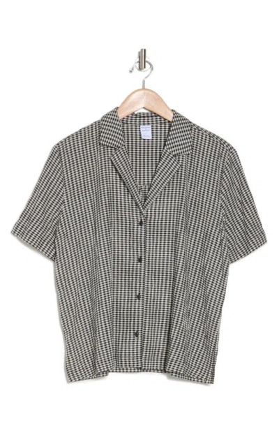 Melrose And Market Crinkle Plaid Camp Shirt In Ivory- Black Dolli Check