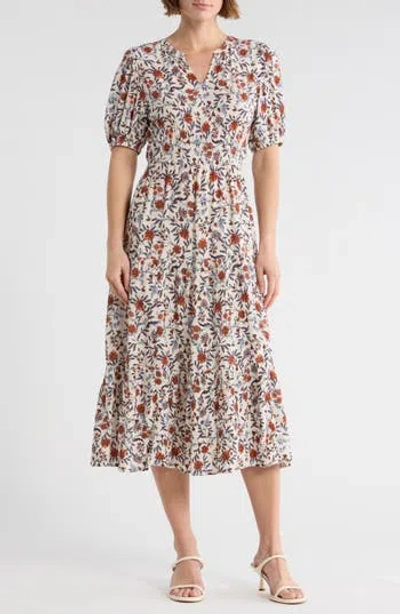 Melrose And Market Crinkled Short Sleeve Tiered Midi Dress In Multi