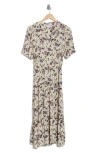 Melrose And Market Crinkled Short Sleeve Tiered Midi Dress In Ivory- Blue Prim Bloom