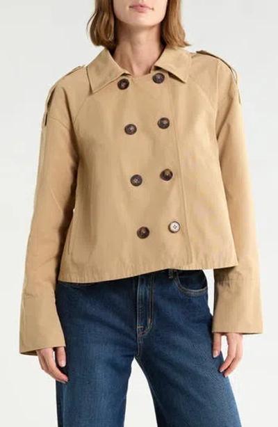 Melrose And Market Crop Double Breasted Jacket In Brown