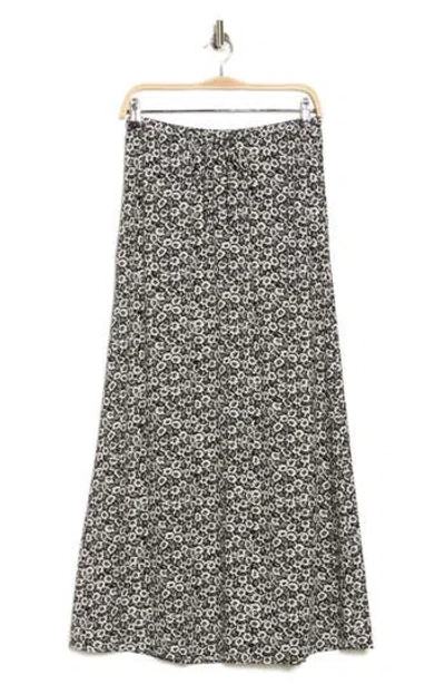Melrose And Market Drawstring Trumpet Skirt In Black- Ivory Sketch Blossom