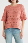 Melrose And Market Elbow Sleeve Cotton Pointelle Sweater