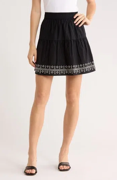 Melrose And Market Embroidered Cotton Blend Miniskirt In Black