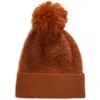 Melrose And Market Eyelash Pom Beanie In Rust Marsala