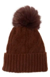 Melrose And Market Faux Fur Pompom Beanie In Brown