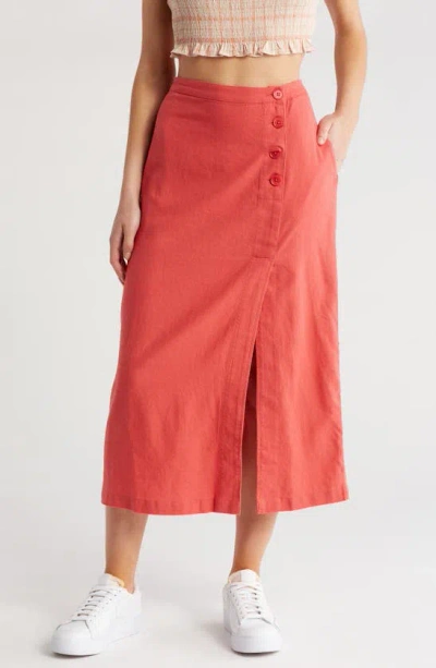 Melrose And Market Faux Wrap Linen Blend Midi Skirt In Red Cranberry