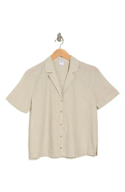 Melrose And Market Femme Stripe Cotton Camp Shirt In Ivory- Grey Roa Stripe