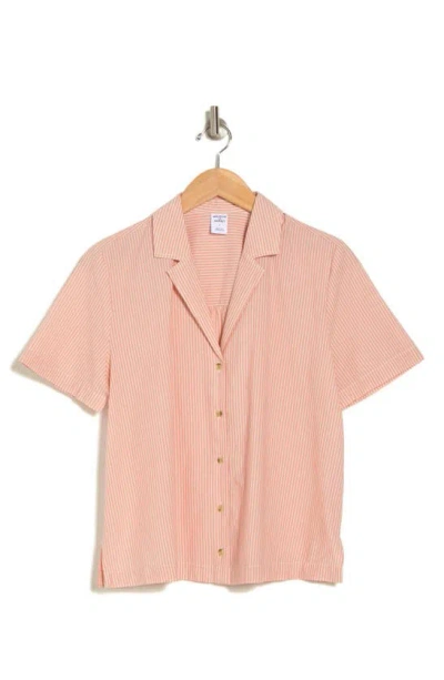 Melrose And Market Femme Stripe Cotton Camp Shirt In Pink D- Ivory Roa Stripe