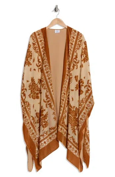 Melrose And Market Floral Burnout Ruana In Brown