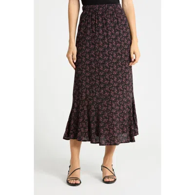 Melrose And Market Floral Midi Skirt In Black- Burg Lina Ditsy