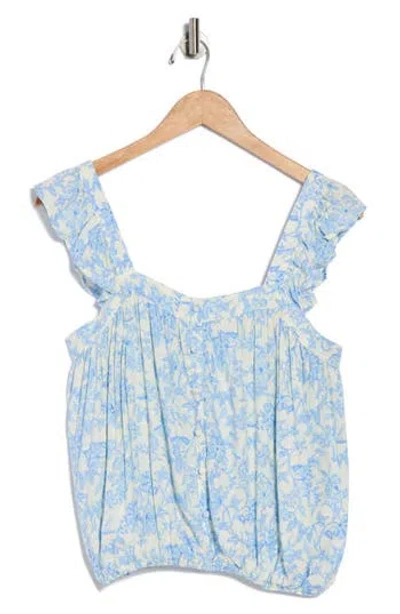 Melrose And Market Floral Ruffle Strap Tank In Blue