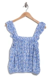 Melrose And Market Floral Ruffle Strap Tank In Blue