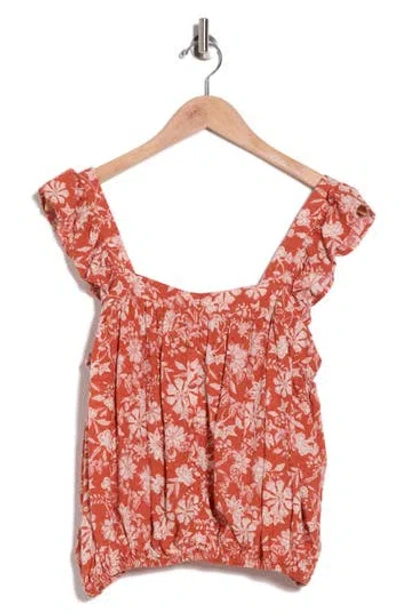 Melrose And Market Floral Ruffle Strap Tank In Orange