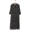 Melrose And Market Floral Tie Neck Long Sleeve Tiered Midi Dress In Black Lush Floral