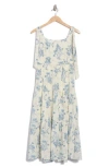 Melrose And Market Floral Tie Shoulder Tiered Sundress In Blue- White Floral
