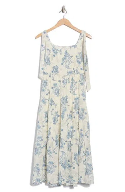 Melrose And Market Floral Tie Shoulder Tiered Sundress In Blue- White Floral