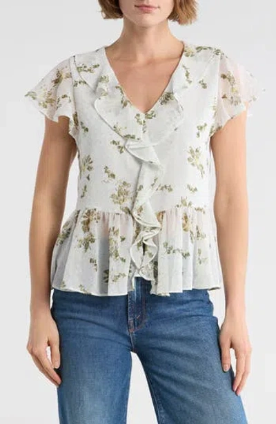 Melrose And Market Flutter Sleeve Chiffon Peplum Top In Multi